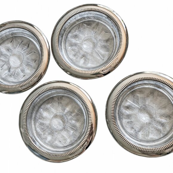 Primrose Plate E.P. Brass - Italy Coasters, Art Deco Sunburst cut glass - Picture 5 of 6